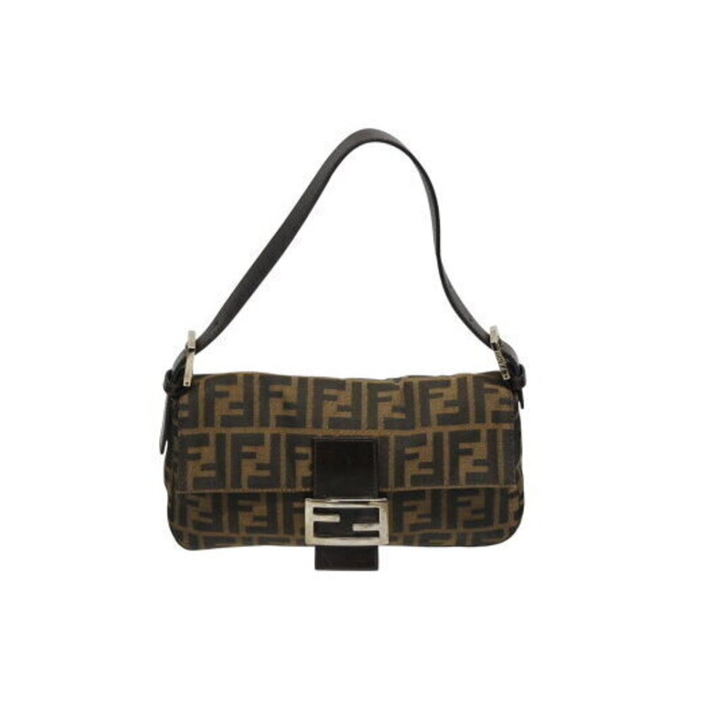 FENDI Mamma Bucket Hobo Shoulder Bag Zucca Canvas Leather Brown